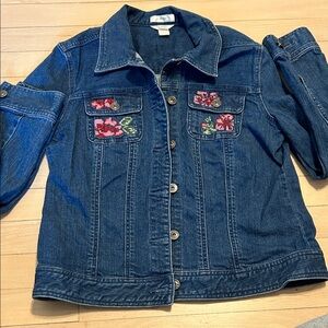 Christopher & Banks Blue Denim Jacket with Red Embroidery